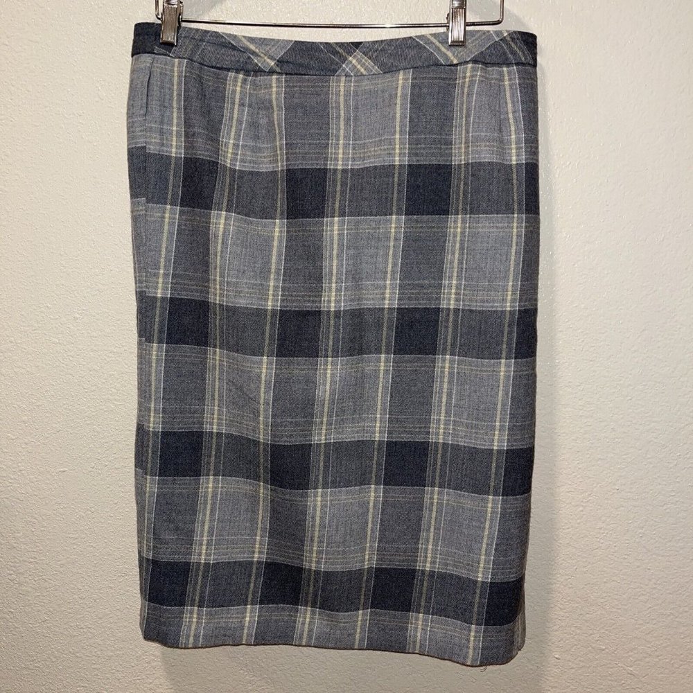 Pendleton‎ 100% Wool Plaid Pencil Skirt Gray Plaid Size 14 Lined Slit USA Made